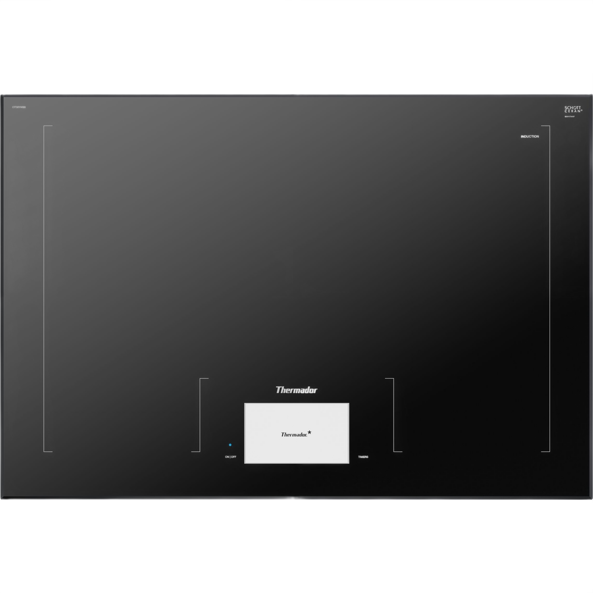 Dark gray induction cooktop with touch controls and sleek surface from Thermador appliances collection
