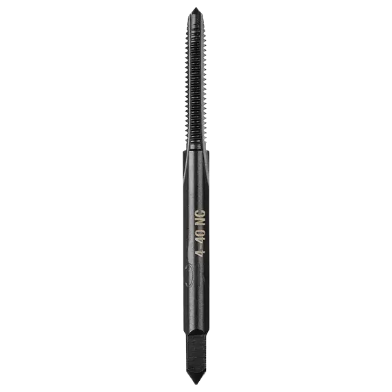 Black oxide coated metal plug tap with laser-etched size marking for threading in power tool accessories under $50 collection