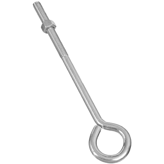 Zinc-plated 3/8" diameter eye bolt with threaded shaft and hex nut for hardware and building materials collections