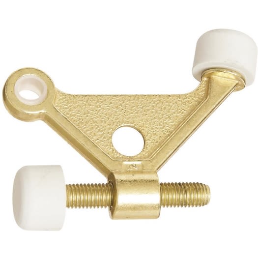 Bright brass zinc hinge pin door stop with white rubber tips for door accessories and home improvement projects under $50 category