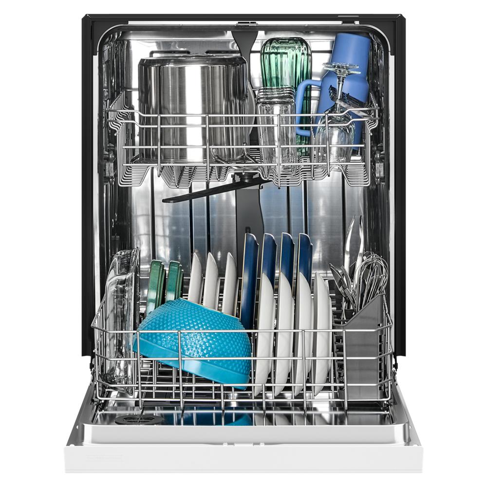 Open built-in dishwasher loaded with pots, plates, glasses, and kitchenware in Appliances and Kitchen & Kitchenware collections