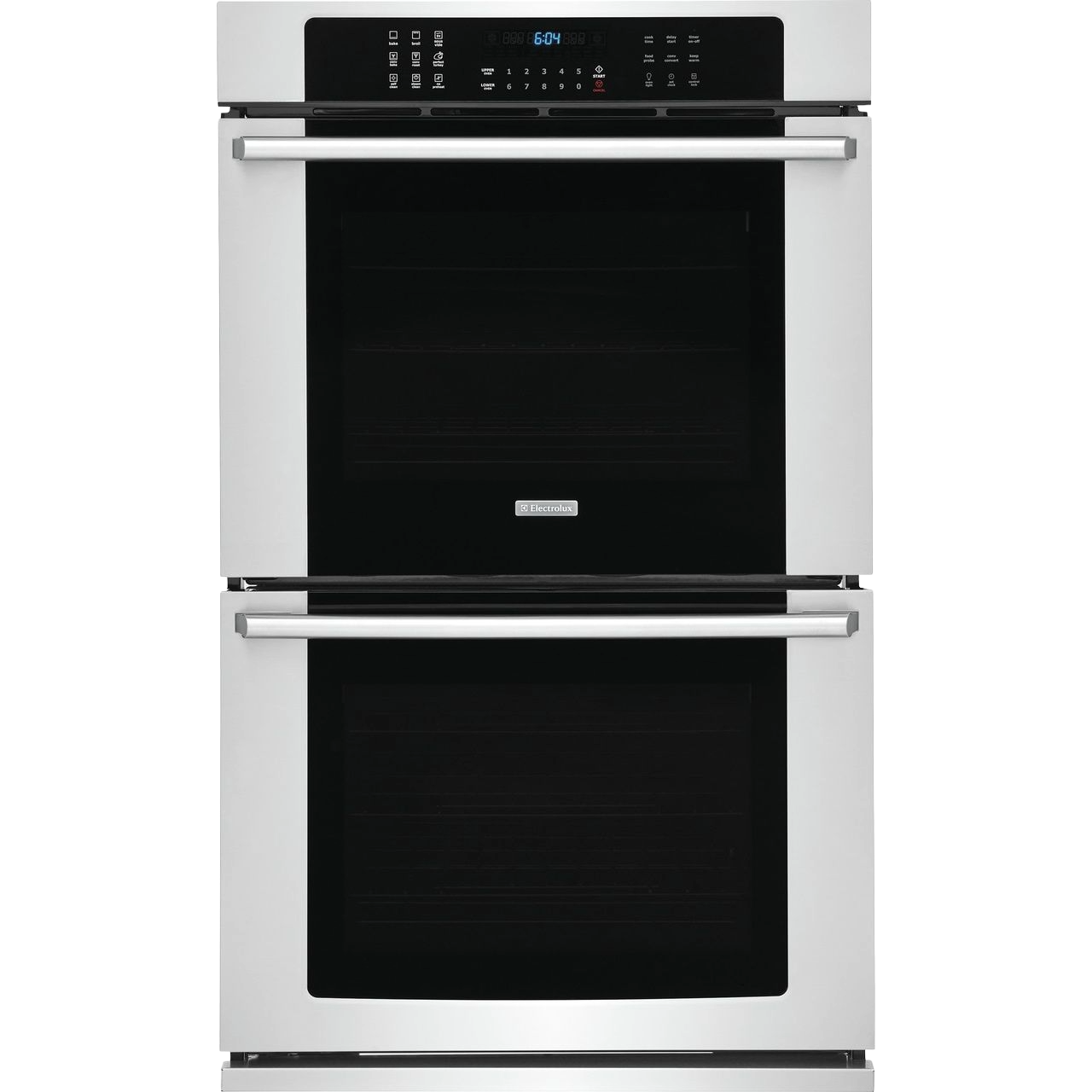 Stainless steel electric double wall oven with digital IQ-Touch controls, ideal for kitchen appliances and home improvement