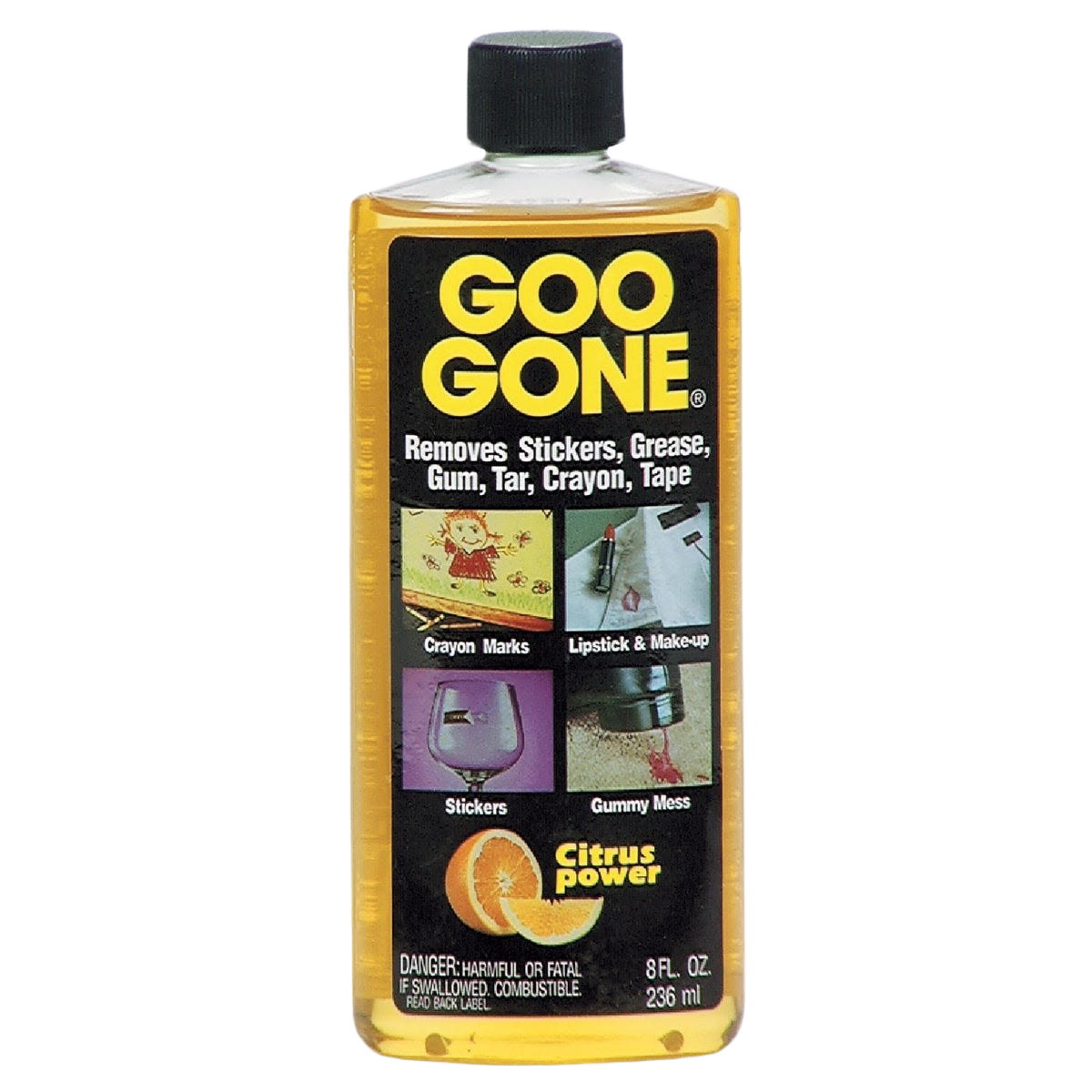 8 oz bottle of adhesive remover with citrus power for cleaning stickers, grease, gum, tar, and other residues in home improvement tasks