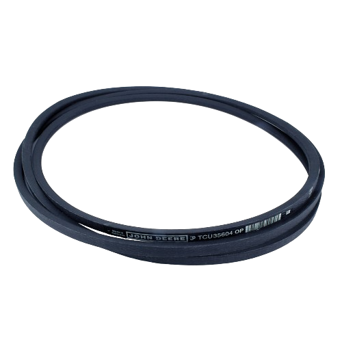 Black V-belt with printed identification for equipment maintenance and home improvement tasks