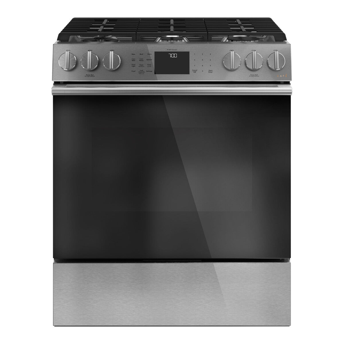 CAFÉ™ 30" Smart Slide-In, Front-Control, Gas Range with Convection Oven in Platinum Glass