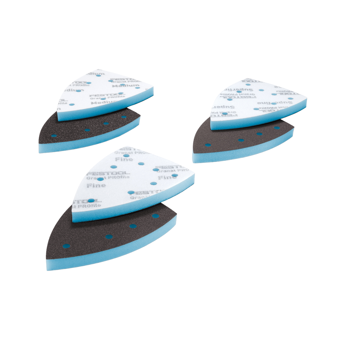 Set of flexible delta-shaped sandpaper abrasives with backing pads, part of woodworking and power tool accessories collections under $50