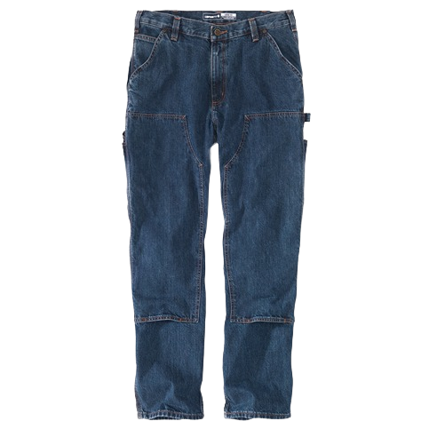 Men’s loose fit canal denim work pants with reinforced double-layer front panels and utility side pockets for durable bottoms