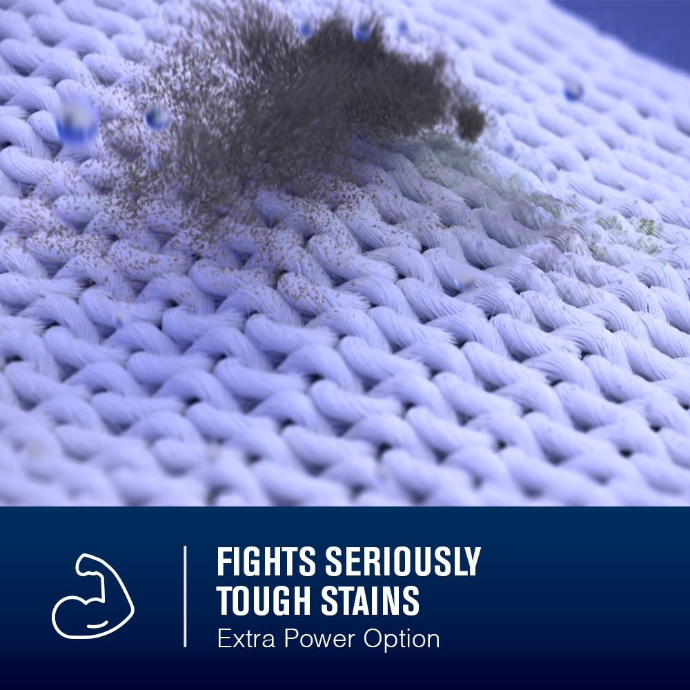 Close-up of fabric stain being treated, highlighting extra power stain-fighting feature for top load washers at Hartville Hardware
