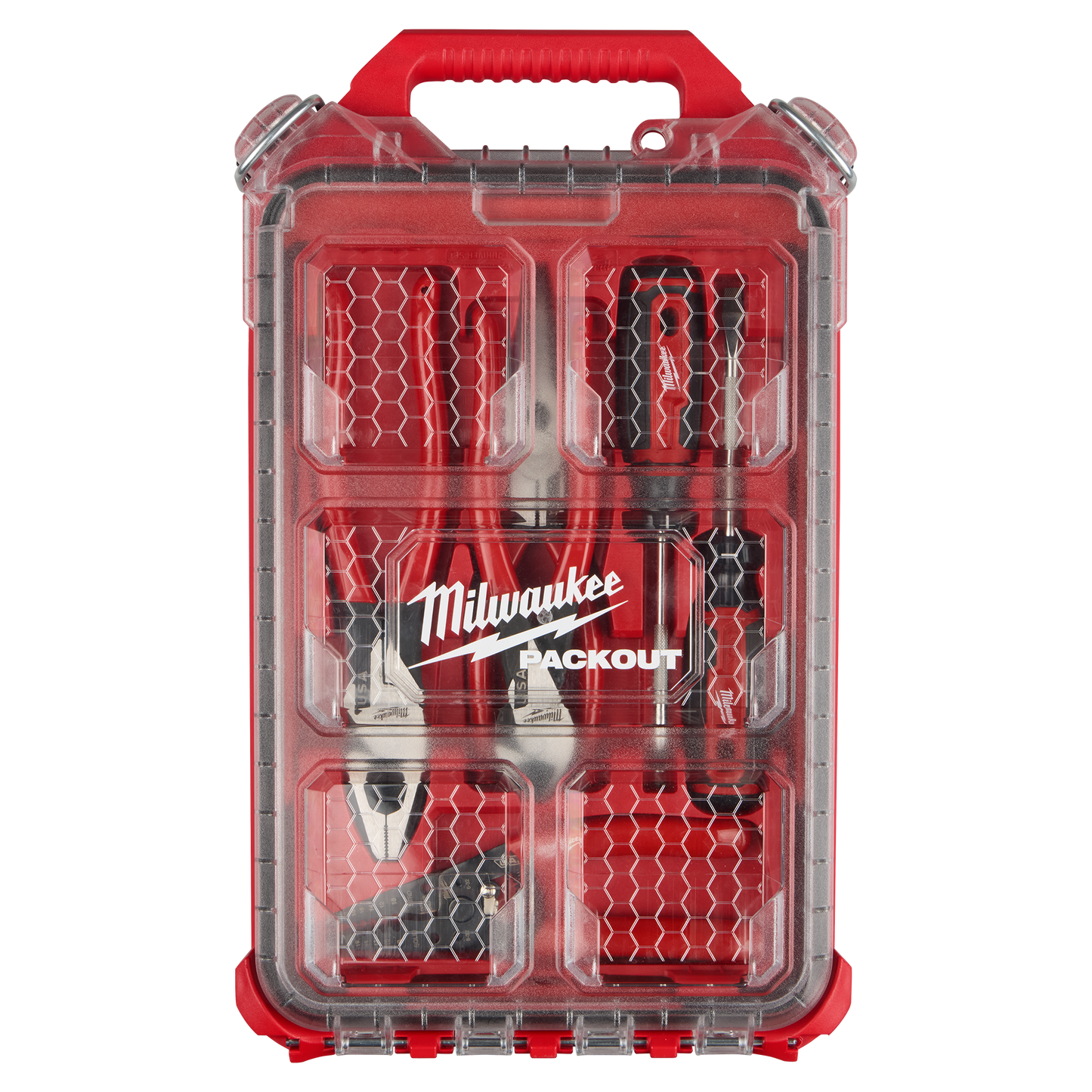 Milwaukee 6 PC. Dipped Grip Pliers, Wire Stripper, & Cushion Grip Screwdrivers Set(USA) w/ PACKOUT™ Low-Profile Compact Organizer