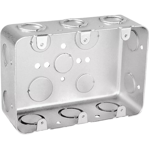 Metal multi-gang electrical switch box with knockouts for wiring, part of electrical boxes and brackets collections under $50