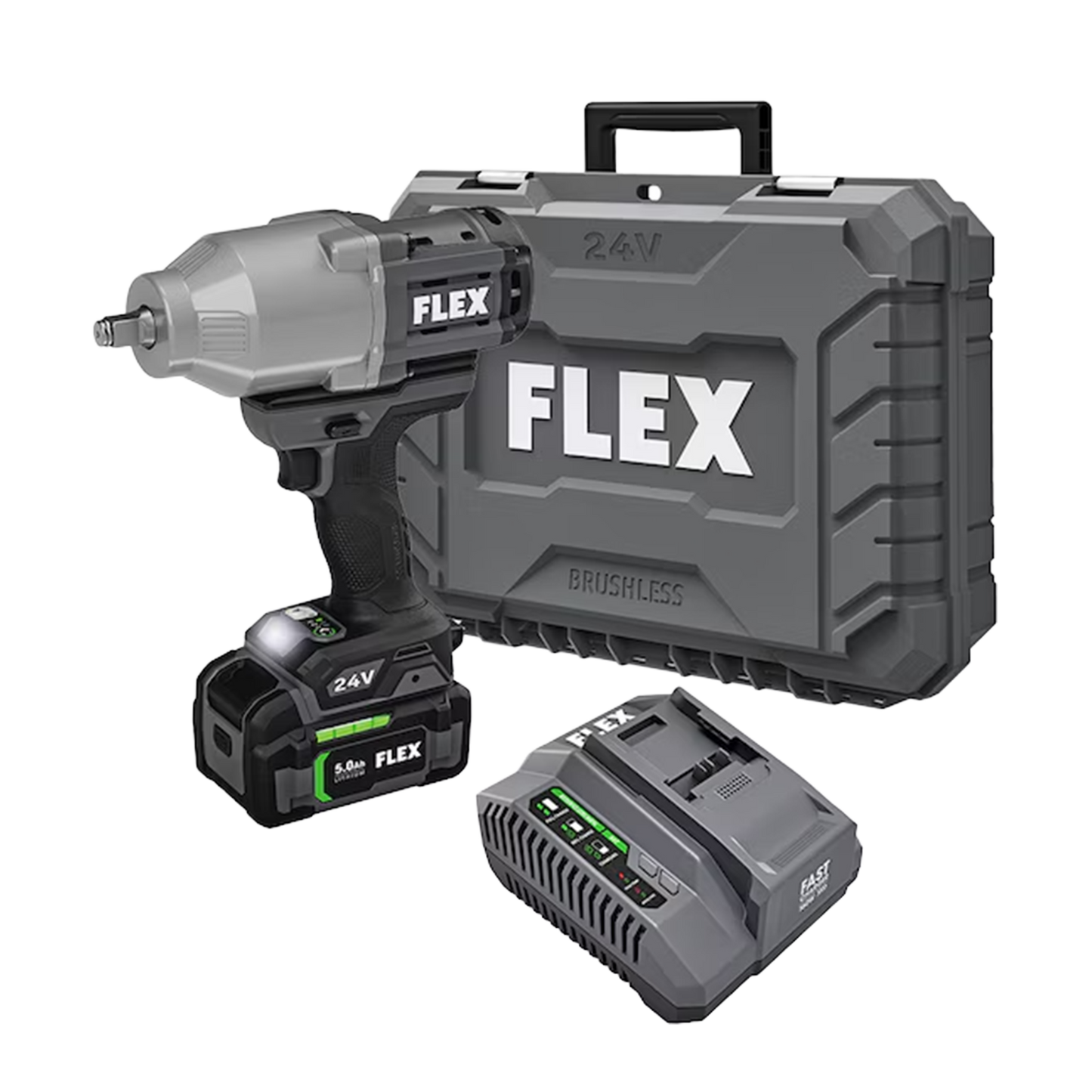 FLEX 1/2" High Torque Impact Wrench Kit + 6.0Ah Stacked Lithium Battery & Stack Pack™ Rolling Tool Box