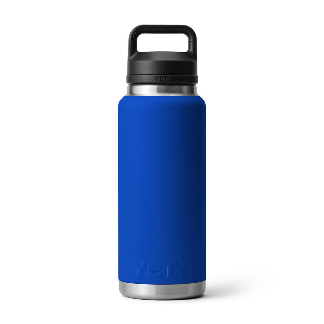 Matte blue stainless steel insulated 36 oz bottle with black chug cap from Drinkware and Kitchen & Kitchenware under $100