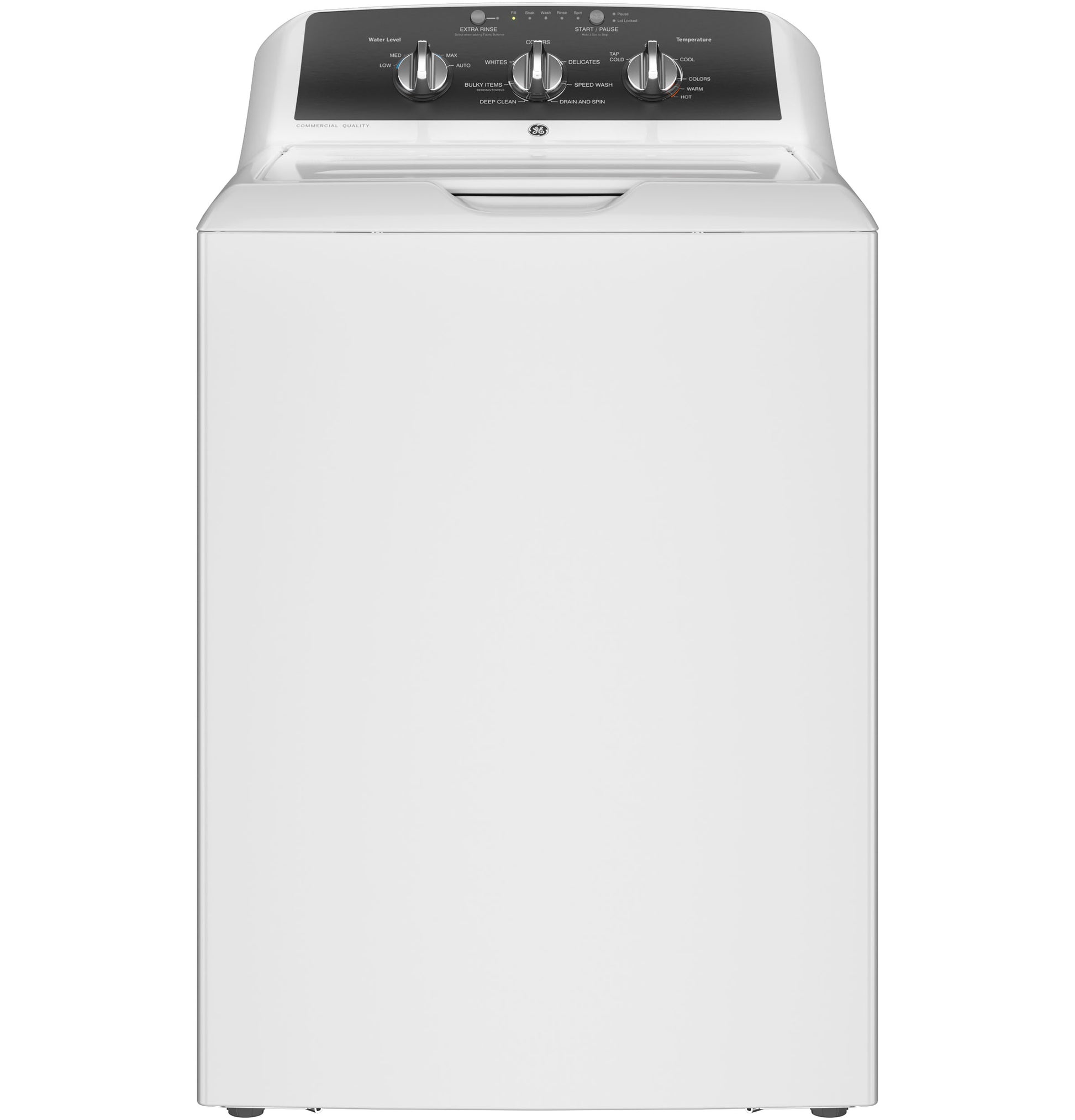 Top-control white washing machine with stainless steel basket and three control knobs for home use
