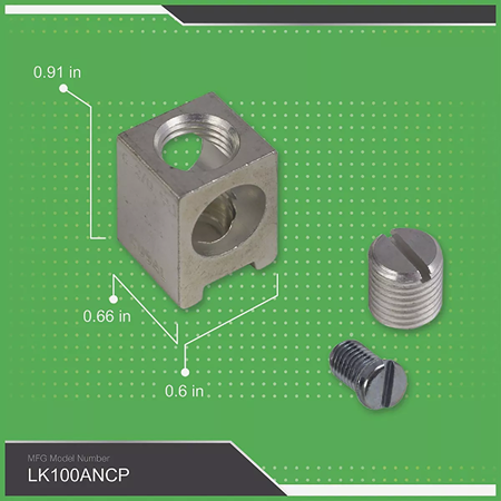 Compact aluminum neutral lug with two metal screws for electrical panel wiring and home improvement installations