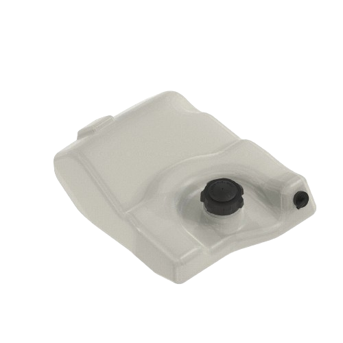 White plastic replacement fuel tank with black cap for automotive tools and John Deere parts accessories