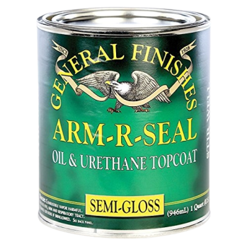 Quart can of General Finishes Arm-R-Seal semi-gloss oil and urethane wood topcoat in Stains and Finishes collection