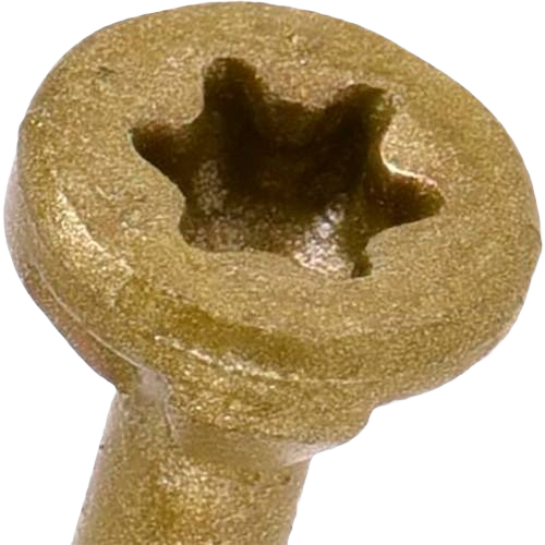 Close-up of gold-colored washer fastener head with star-shaped drive for hardware and home improvement projects