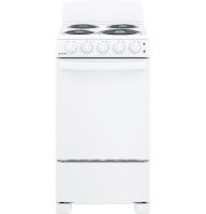 white 20-inch electric freestanding range with front controls and coil burners in kitchen appliances collection