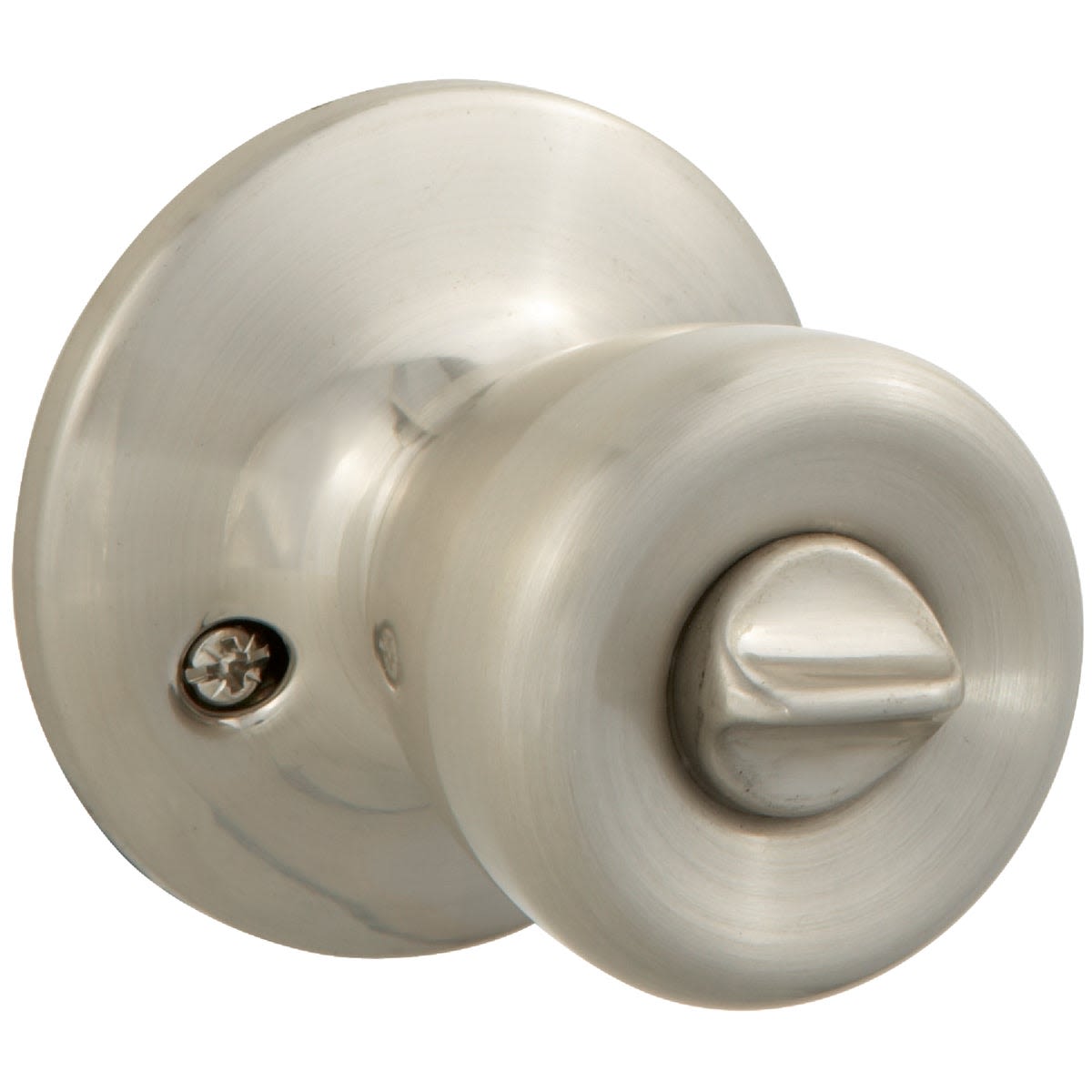 Brushed nickel tulip-style bed and bath knob with adjustable latch in door knobs and hardware collection