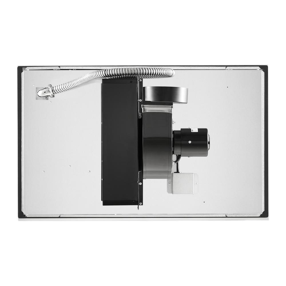 Underside view of integrated downdraft ventilation and motor assembly for KitchenAid electric cooktop in appliances collection