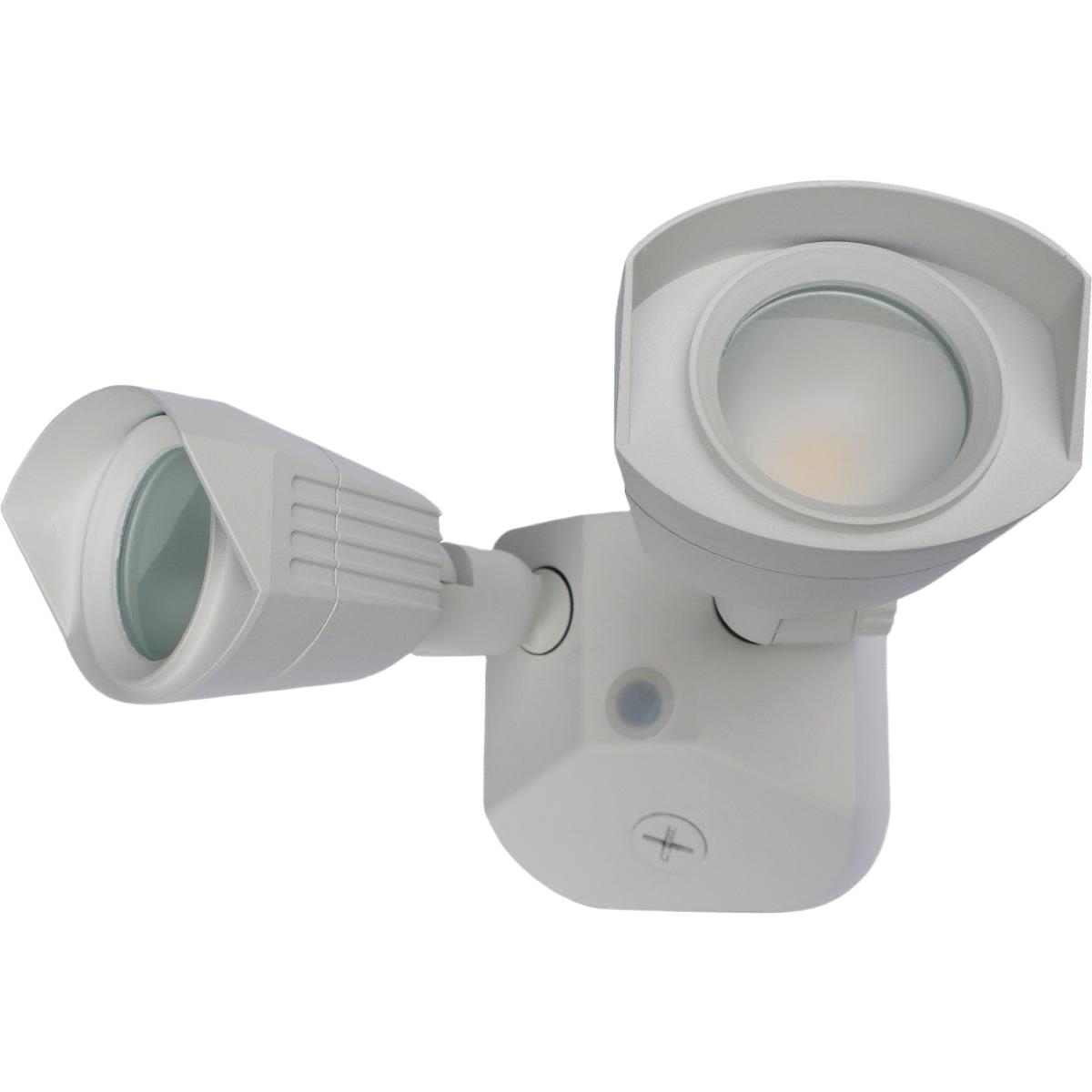 White dual-head outdoor security light with adjustable LED floodlights for home safety and outdoor lighting collections