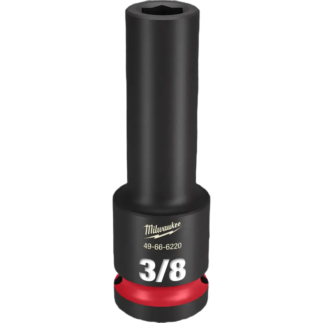 Deep 3/8 inch 6 point impact socket with red ring for heavy-duty hand tools and home improvement tasks