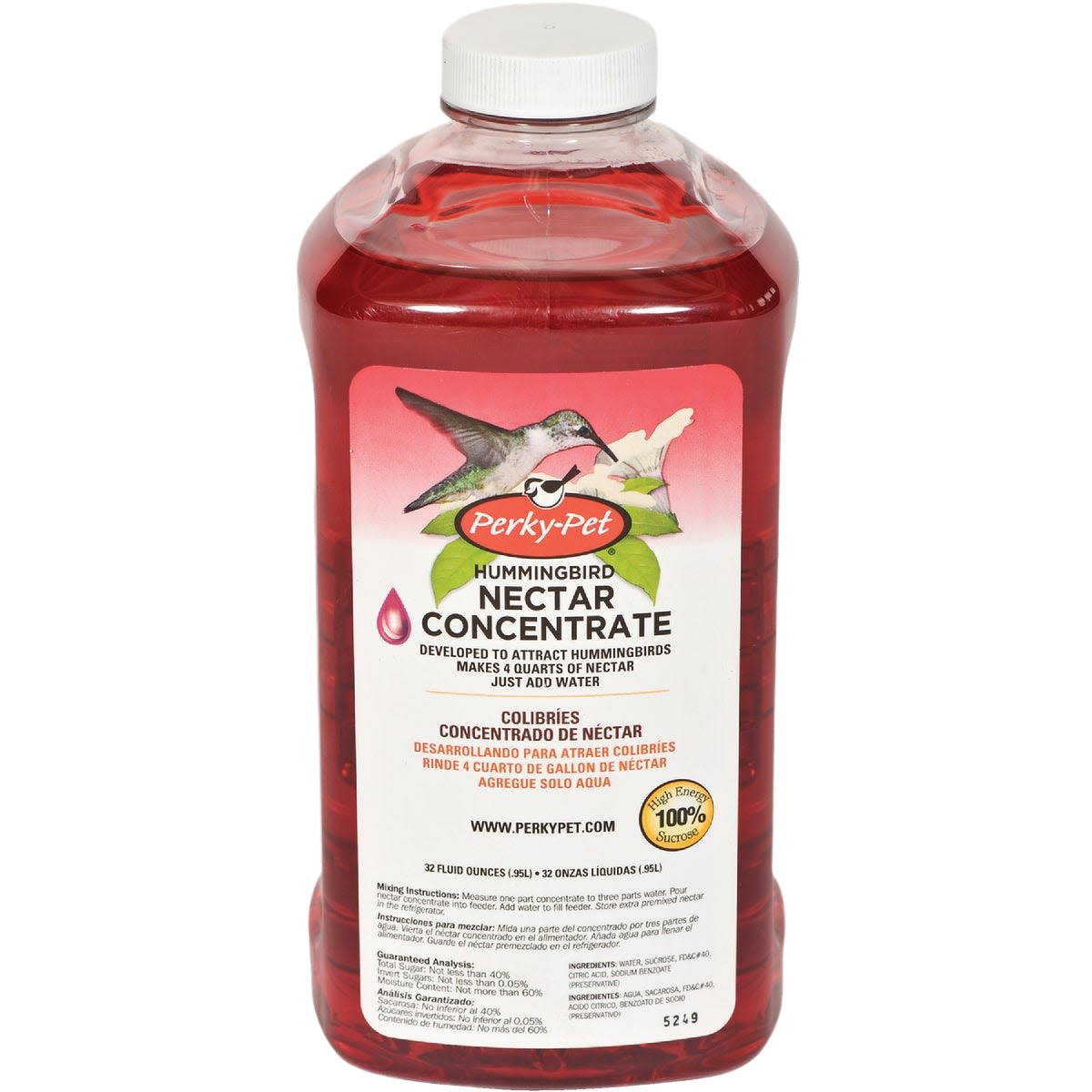 32 oz bottle of red liquid hummingbird nectar concentrate for attracting and feeding hummingbirds outdoors