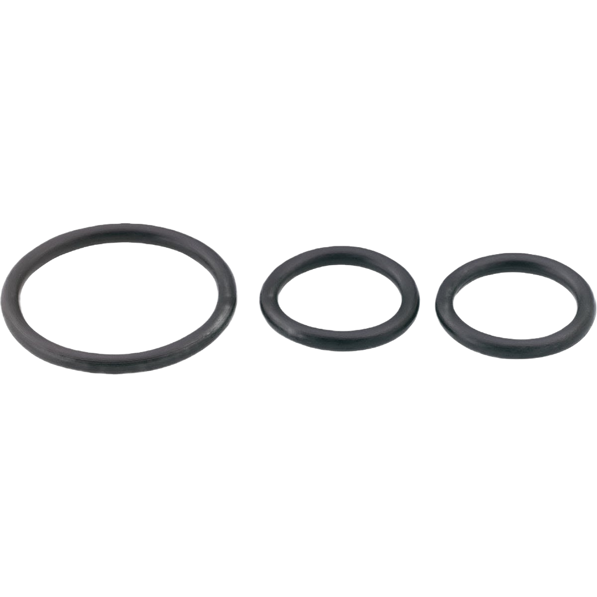 Set of three black rubber O-rings for faucet repair and plumbing parts, suitable for leak prevention in kitchen spouts
