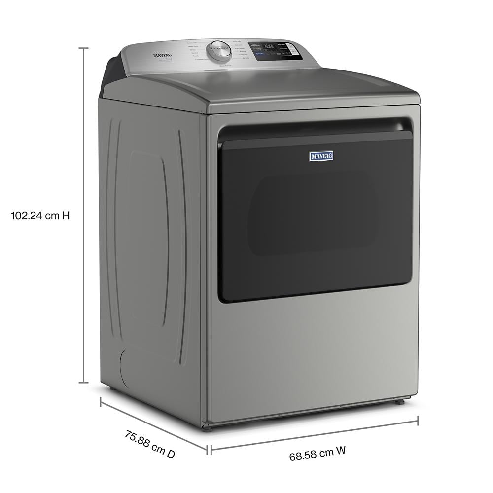 Gray smart top load dryer with digital controls and large capacity, featured in dryers and appliances collection
