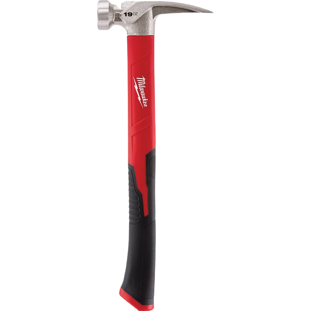 Smooth face hammer with red poly-fiberglass handle designed for home improvement and tools use