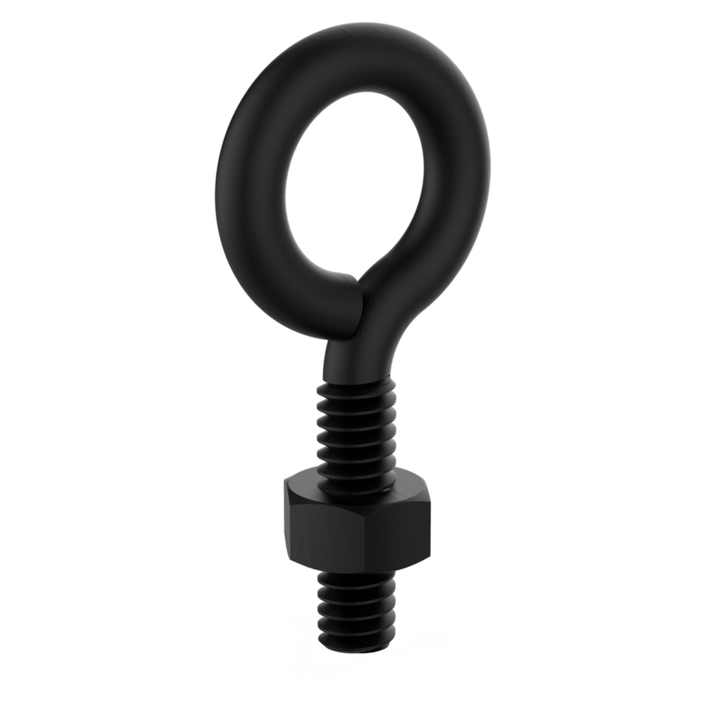 Black storm shine eye bolt with threaded shaft and nut for secure fastening in hardware and home improvement tools under $50