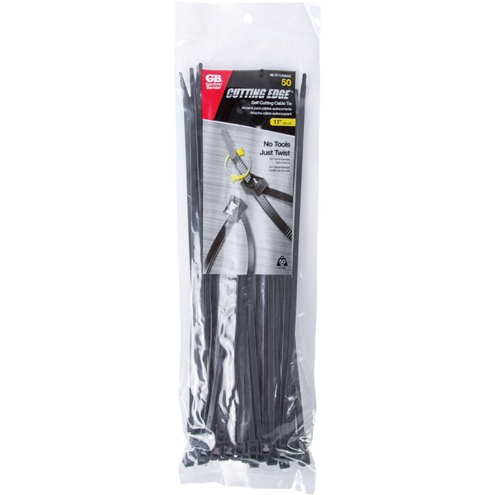 Pack of black cutting edge self-cutting cable ties for electrical and home improvement projects under $50 collections