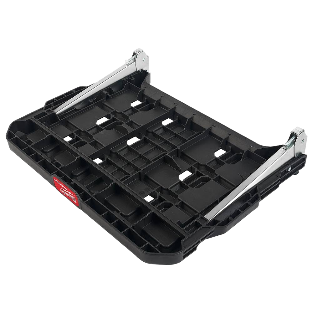 Black durable mounting shelf with reinforced grid design and metal brackets for tool storage and workshop organization systems