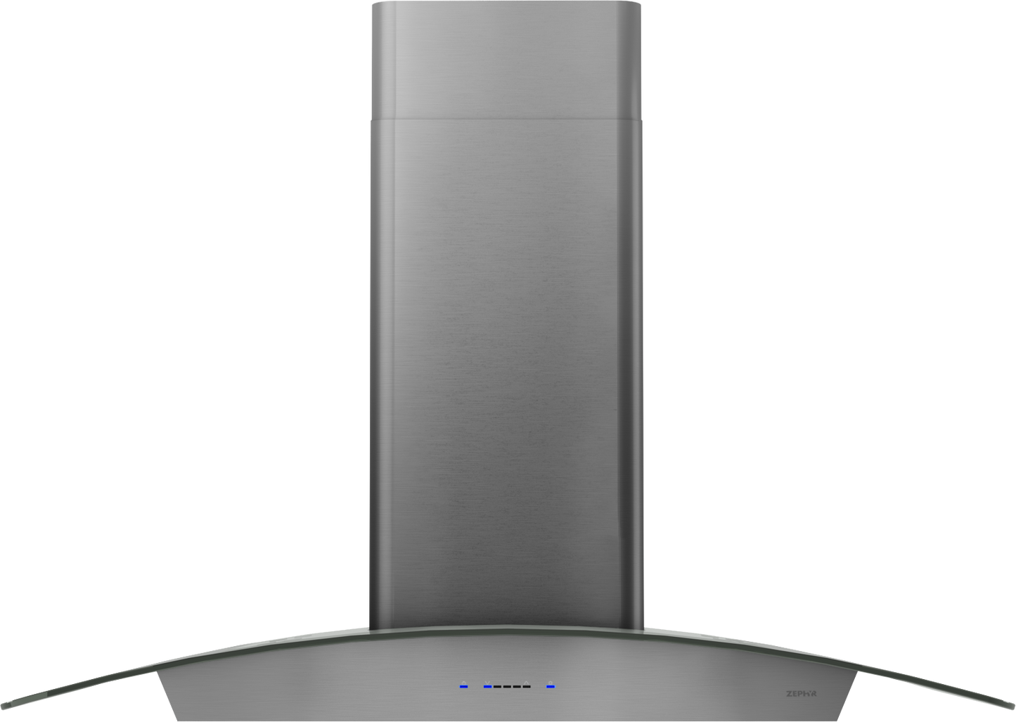 Contemporary black stainless steel chimney hood with curved glass canopy from range hoods and kitchenware collection