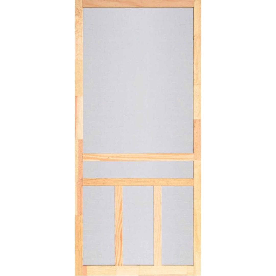 Wooden screen door with T-bar design for home improvement and exterior ventilation projects