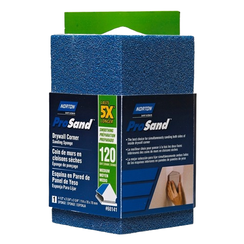 Blue abrasive sanding sponge designed for drywall corner smoothing, part of Sand Paper, Patching & Repair collection