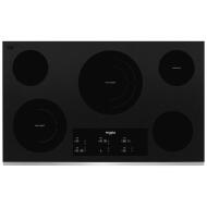 36-inch black ceramic glass cooktop with five radiant zones and digital touch controls in kitchen appliances collection