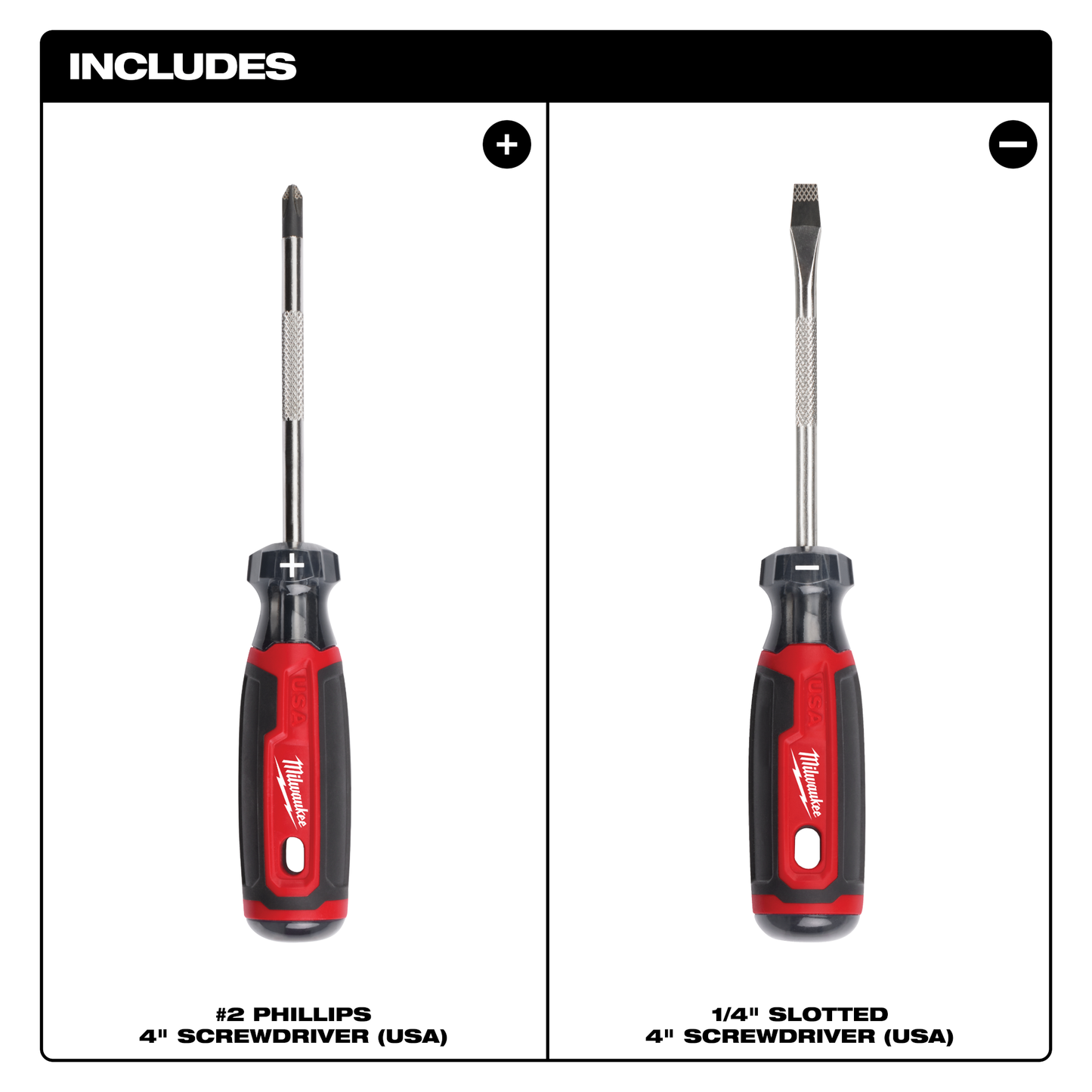 Milwaukee 2 PC. 4" Cushion Grip Screwdriver Set (USA)