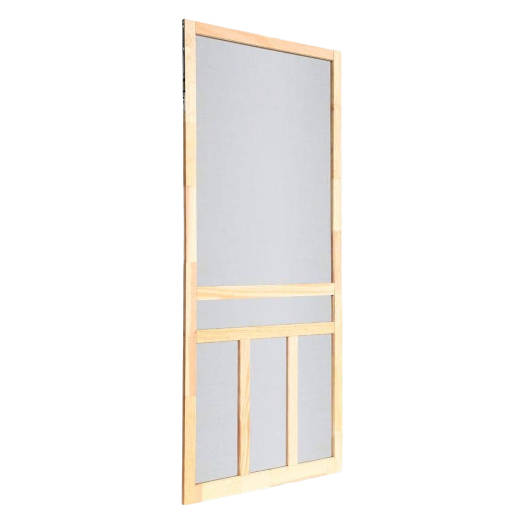 36-inch natural wood T-bar screen door with durable mesh for ventilation and home improvement projects