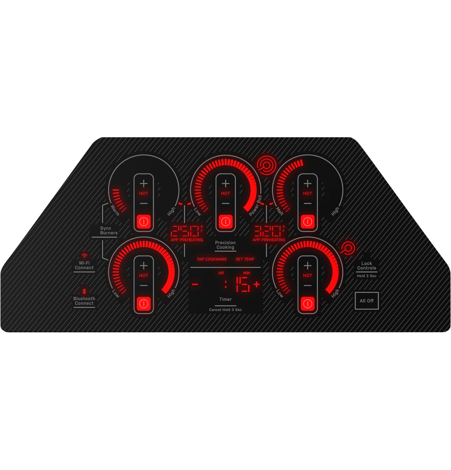 Touch control panel for GE Profile 30" electric cooktop with timer and lock features from kitchen appliances collection