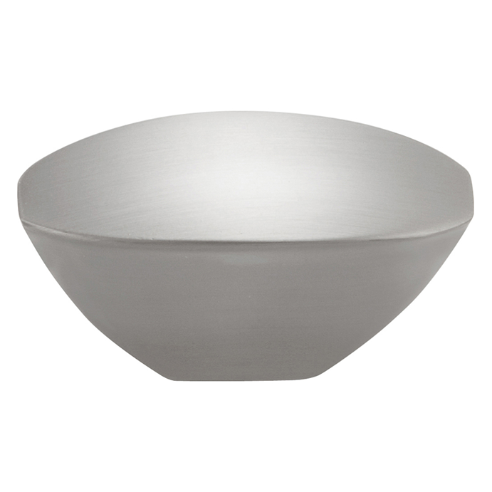 Satin nickel cabinet knob with modern streamlined design for furniture hardware and home improvement collections