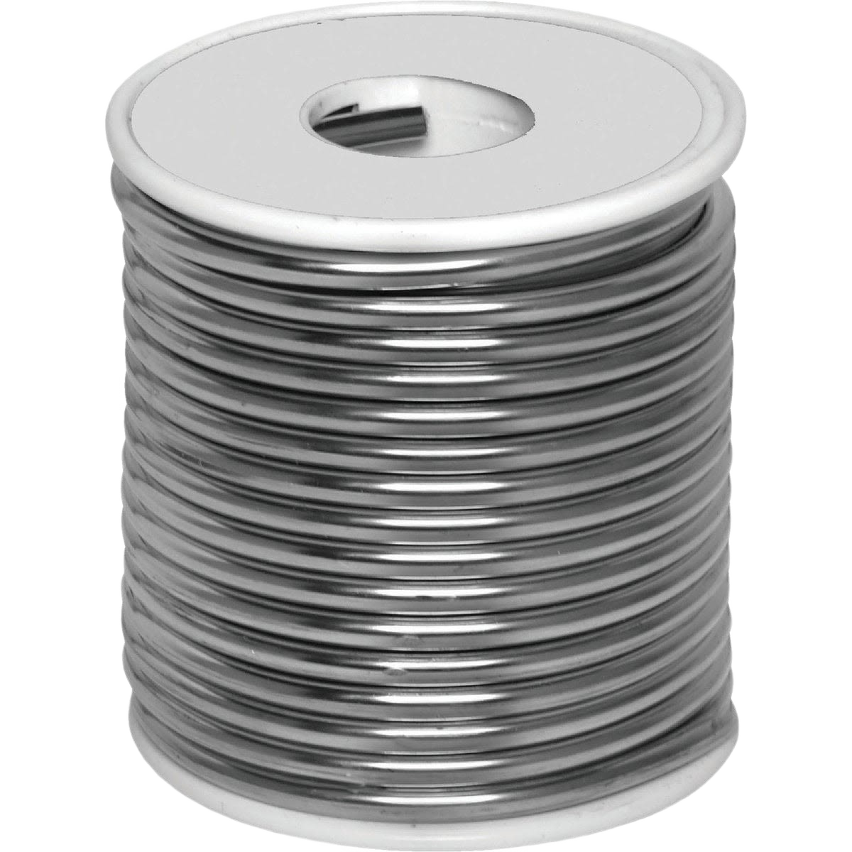 Roll of shiny silver solder wire made of 96% tin and 4% silver for lead-free home improvement projects