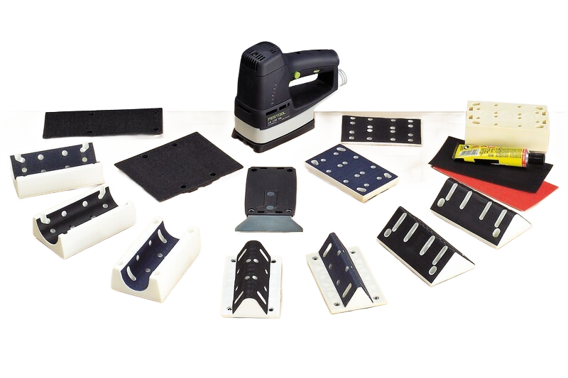 Compact finishing sander with multiple interchangeable sanding pads in woodworking tool accessories and Home Improvement collections