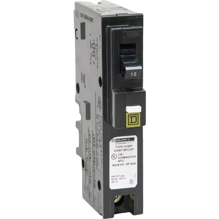 Single-pole 15A combination arc fault circuit breaker with plug-on neutral for home electrical safety and improvement tasks