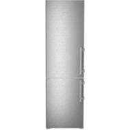 Tall stainless steel freestanding refrigerator with bottom freezer and left-side door hinges in kitchen appliances collection