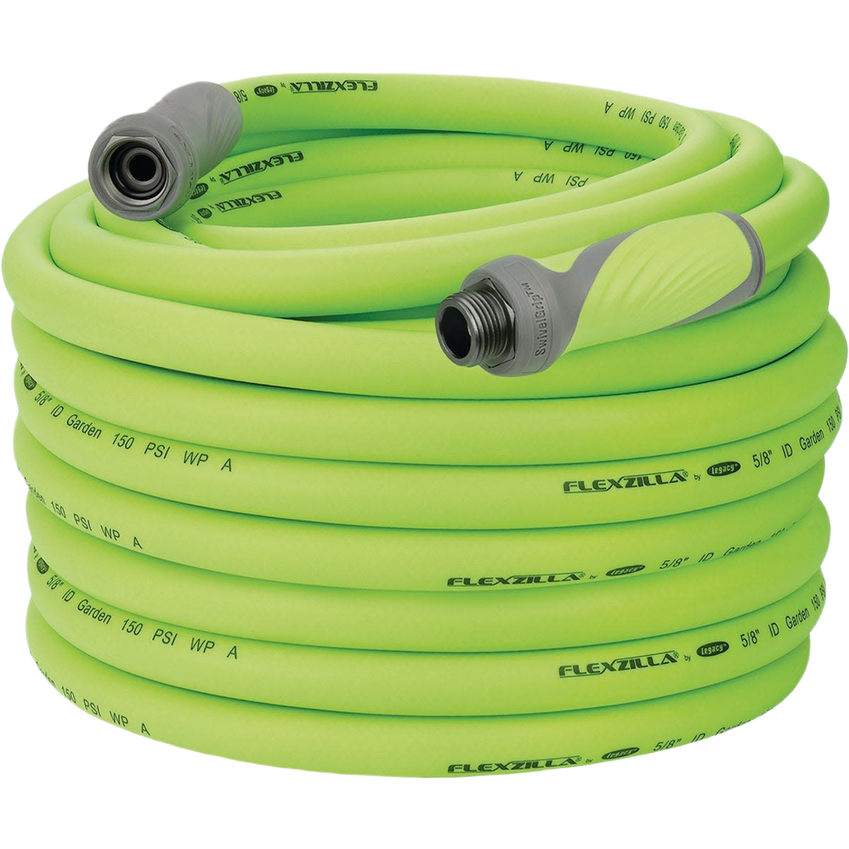 Bright green garden hose with swivel grip fittings for watering and irrigation in lawn and garden tools collections under 100 dollars