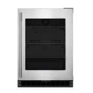 24-inch stainless steel undercounter refrigerator with UV-protected glass door and interior shelving in KitchenAid Appliances at Hartville Hardware