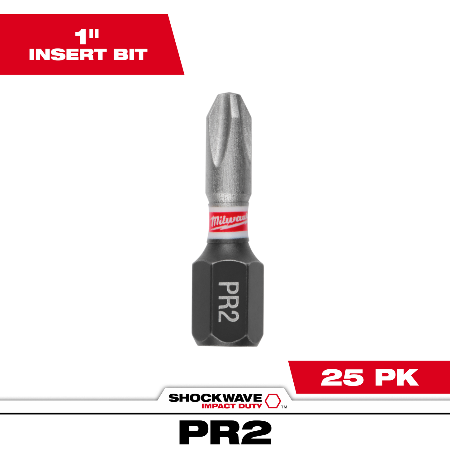 Milwaukee SHOCKWAVE™ Impact Duty 1" Reduced Diameter Phillips #2 Drywall Insert Bits Bulk 25
