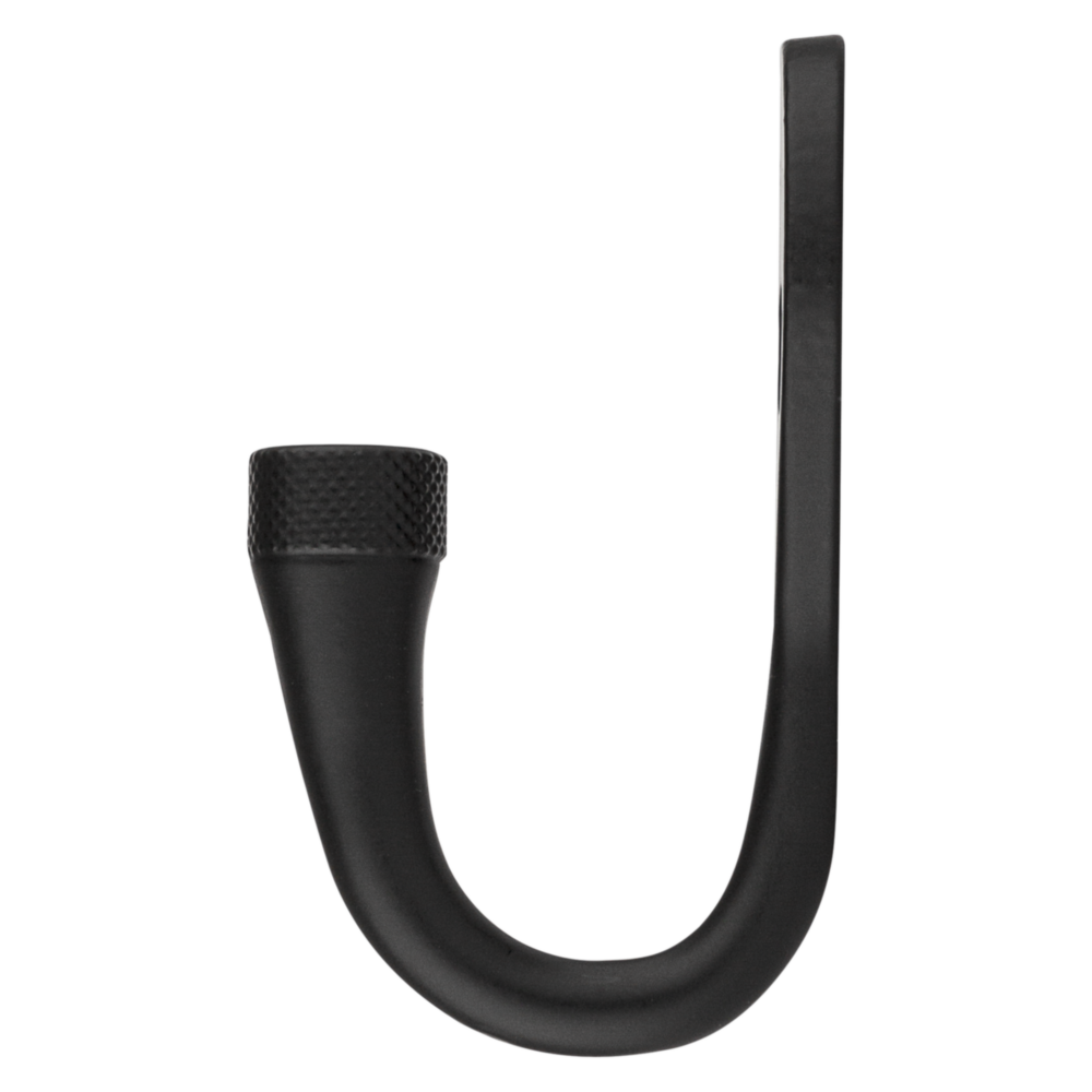 Matte black knurled hook with secure mounting for versatile storage and organization in home improvement under $50