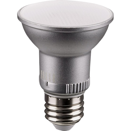 Gray LED floodlight bulb with screw-in metal base for lighting and electrical home improvement projects